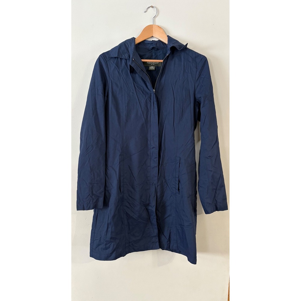 Eddie Bauer Women's Small Navy Trench Coat 100% Nylon‎ Lightweight NO BELT